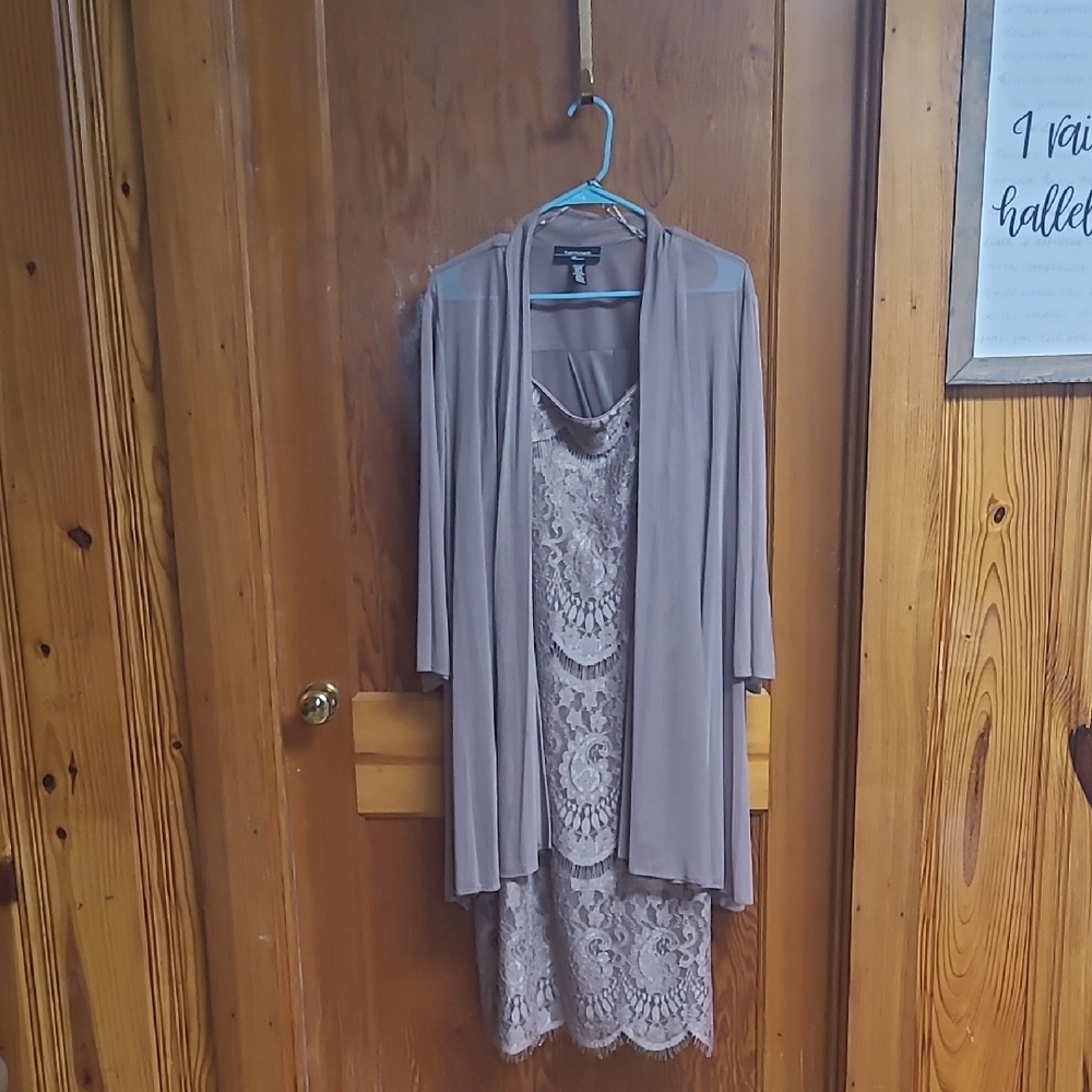 R & M Richards Beige Lace Wedding Dress with Jacket